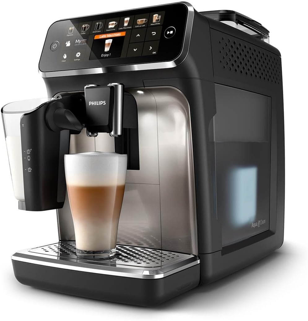 Philips Serie 5400 Kaffeevollautomat - Genießen Sie 12 Getränke, schnell reinigendes LatteGo, intuitives TFT-Display, anpassbare Kaffeeeinstellungen, erstklassiges Küchendesign (EP5441/50)