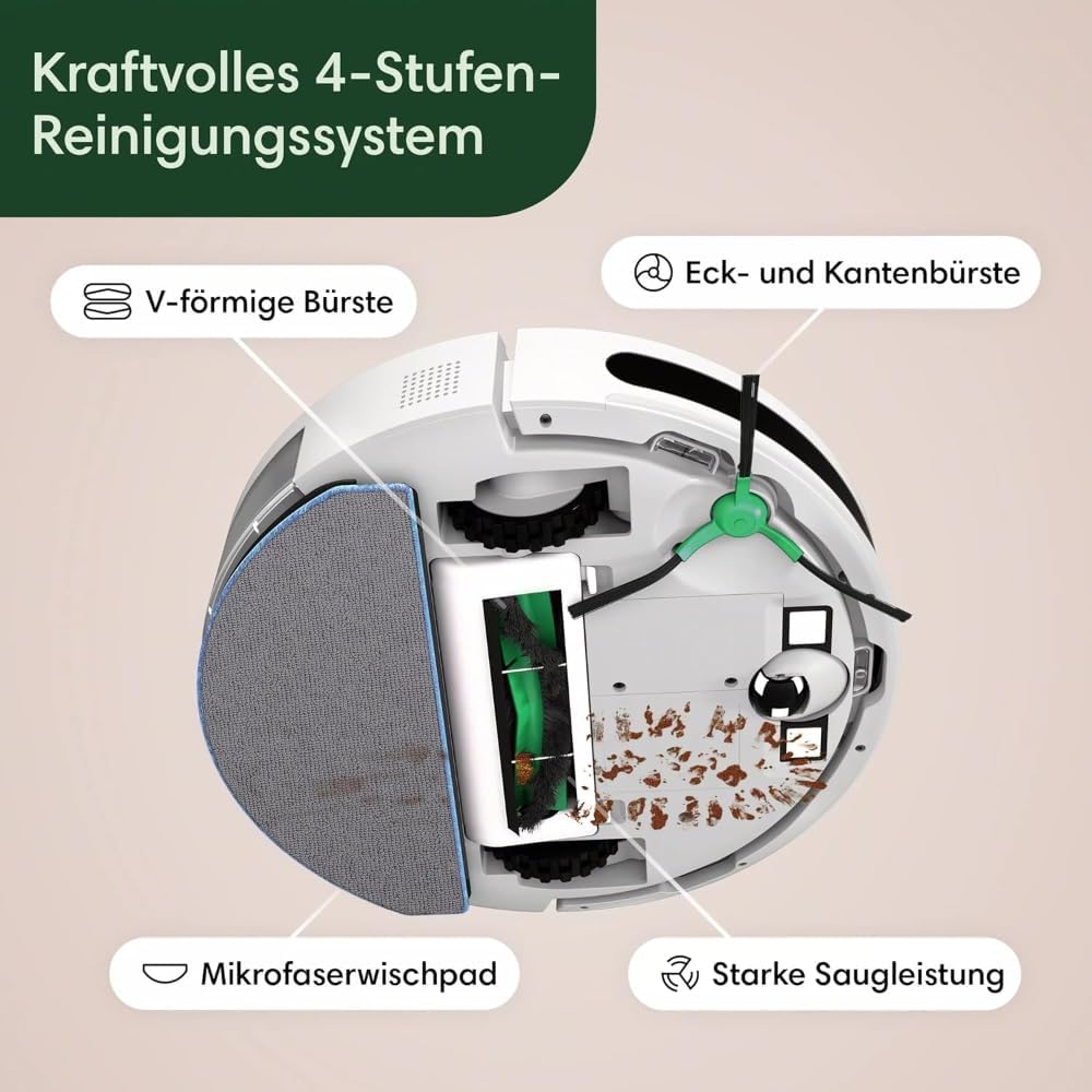 iRobot Roomba Combo Essential Saug- und Wischroboter (Y0112), leistungsstarkes Saugen und Wischen, 4-Stufen-Reinigungssystem, 3 Saugstufen, Spot-Cleaning, steuerbar über App, Tasten oder Sprache, Wei