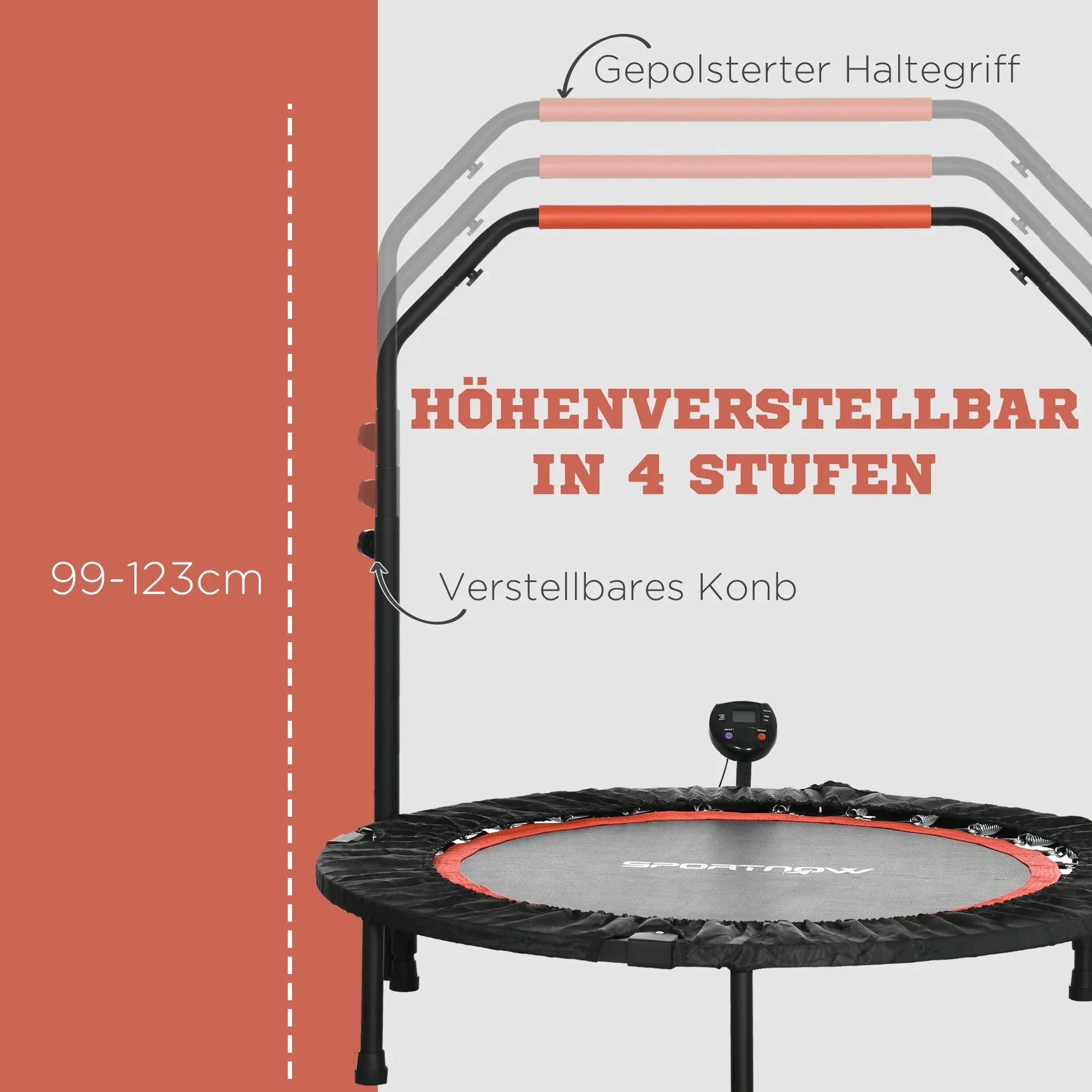 SPORTNOW Minitrampolin höhenverstellbar klappbar LCD-Monitor