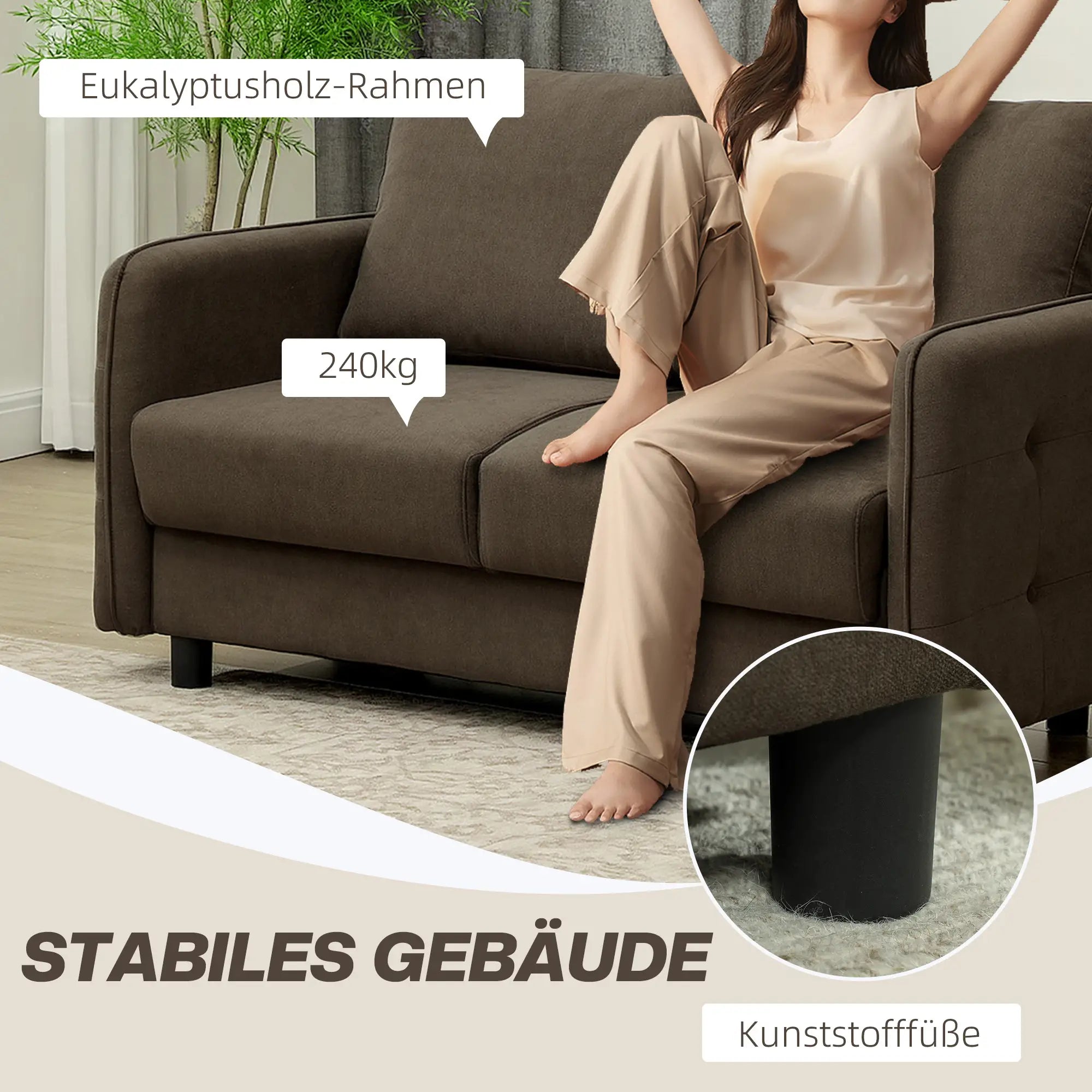 HOMCOM 2-Sitzer Sofa mit Stauraum & Samtoptik, Braun