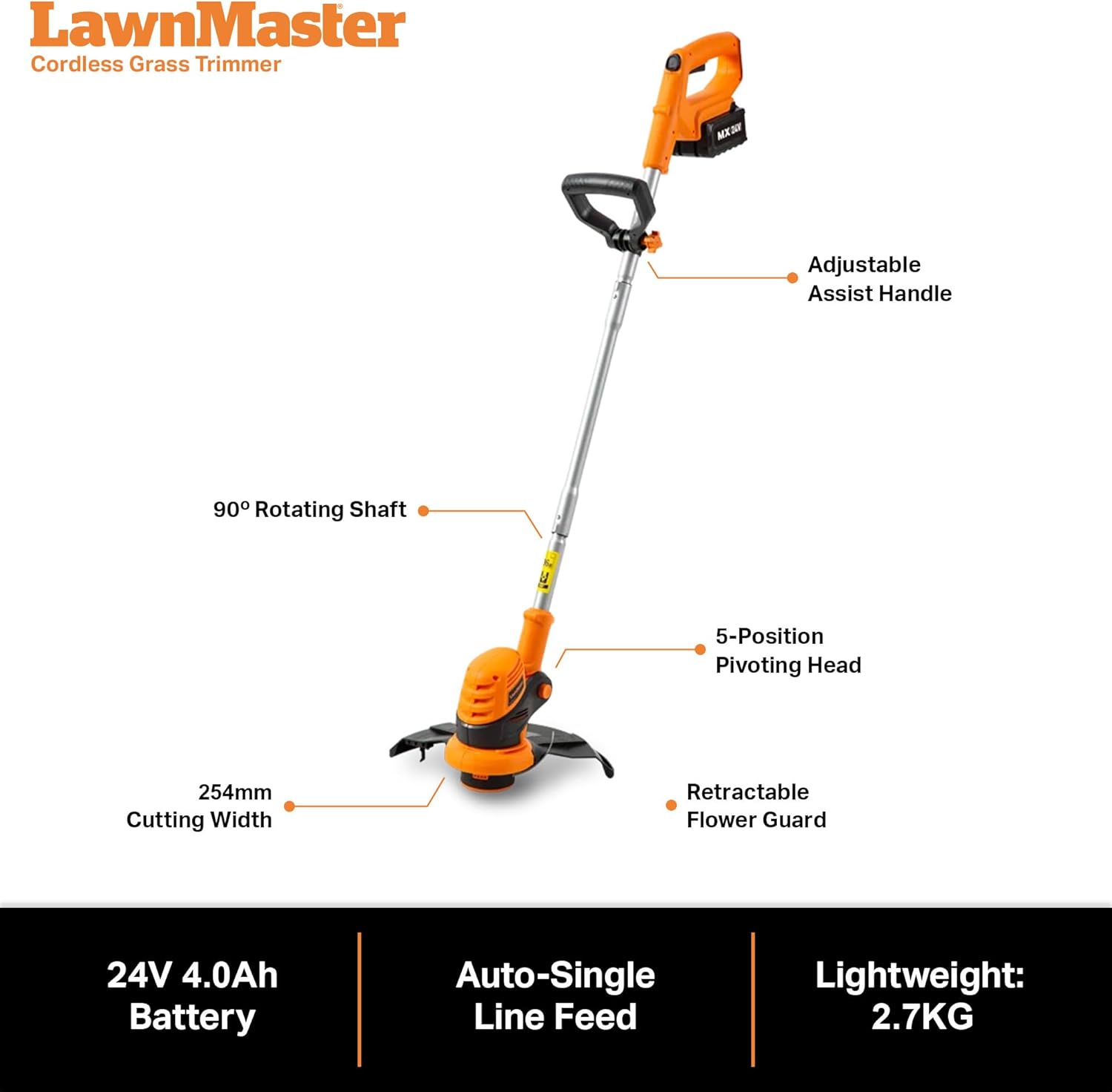 LawnMaster VBRM16 OcuMow™ Mähroboter für geeignet für bis zu 100 qm-Selbstfahrender Rasenmäher Roboter mit MX 24V 4.0Ah Lithium-Ionen Akku Ohne Kabel