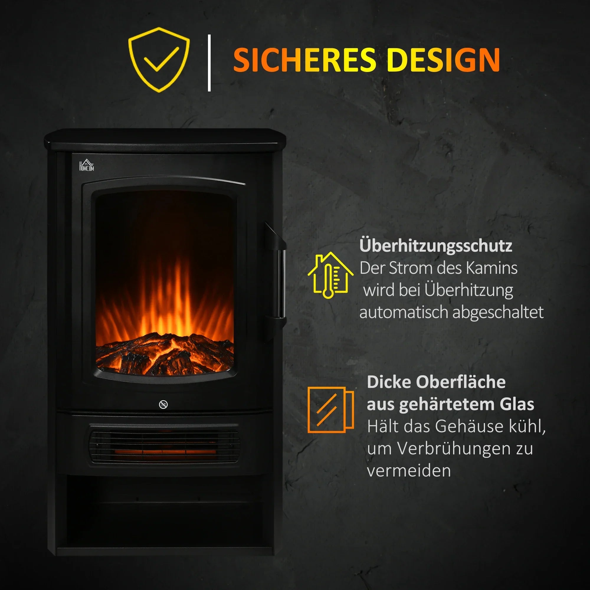 HOMCOM Elektrokamin LED-Flammeneffekt 2 Heizstufen Überhitzungsschutz