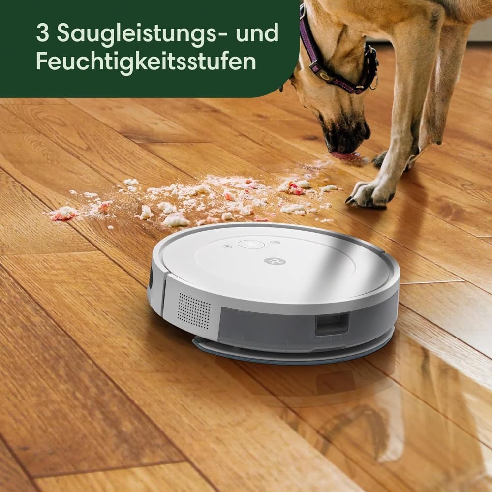 iRobot Roomba Combo Essential Saug- und Wischroboter (Y0112), leistungsstarkes Saugen und Wischen, 4-Stufen-Reinigungssystem, 3 Saugstufen, Spot-Cleaning, steuerbar über App, Tasten oder Sprache, Wei