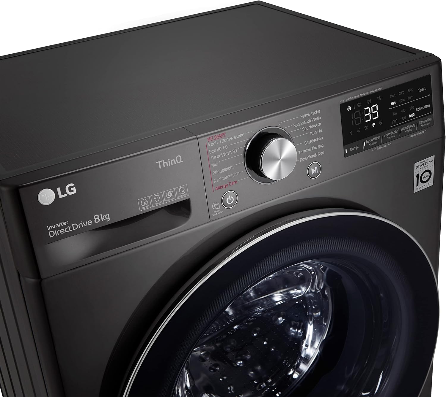 LG F4WV7080, Klasse A, Frontlader-Waschmaschine 8 kg, 1400 U/Min, AI Direct Drive, Wi-Fi, Tiefenreinigung mit Dampf, Groe Kapazitt, TRIPLE A, Außentür aus Sicherheitsglas, 62 x 60 x 85 cm Wei