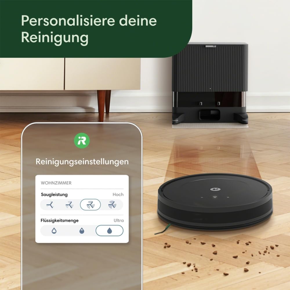 iRobot Roomba Combo Essential Saug- und Wischroboter (Y0112), leistungsstarkes Saugen und Wischen, 4-Stufen-Reinigungssystem, 3 Saugstufen, Spot-Cleaning, steuerbar über App, Tasten oder Sprache, Wei