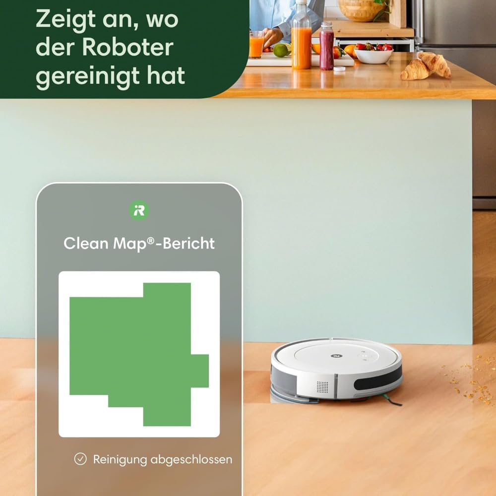 iRobot Roomba Combo Essential Saug- und Wischroboter (Y0112), leistungsstarkes Saugen und Wischen, 4-Stufen-Reinigungssystem, 3 Saugstufen, Spot-Cleaning, steuerbar über App, Tasten oder Sprache, Wei