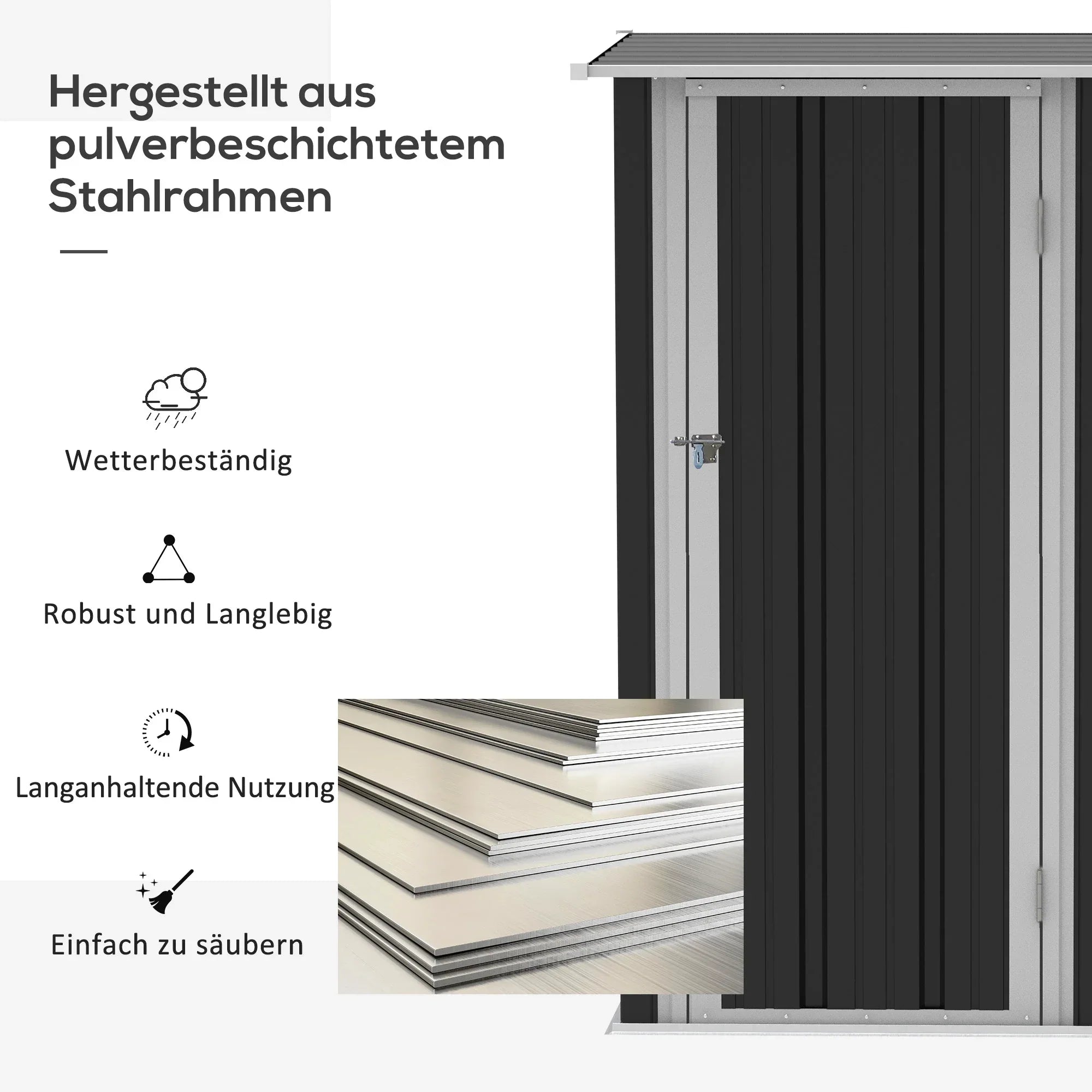 Outsunny Gerätehaus 142×84×189 cm Stahl Dunkelgrau
