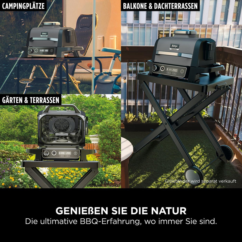 Ninja Woodfire Electric BBQ Grill & Smoker & Air Fryer, 7-in-1 Outdoor BBQ Grill, Air Fry, Smoke, Roast, Bake and more, Weather Resistant, Non-Stick, Portable, Electric, Grey/Black OG701EU