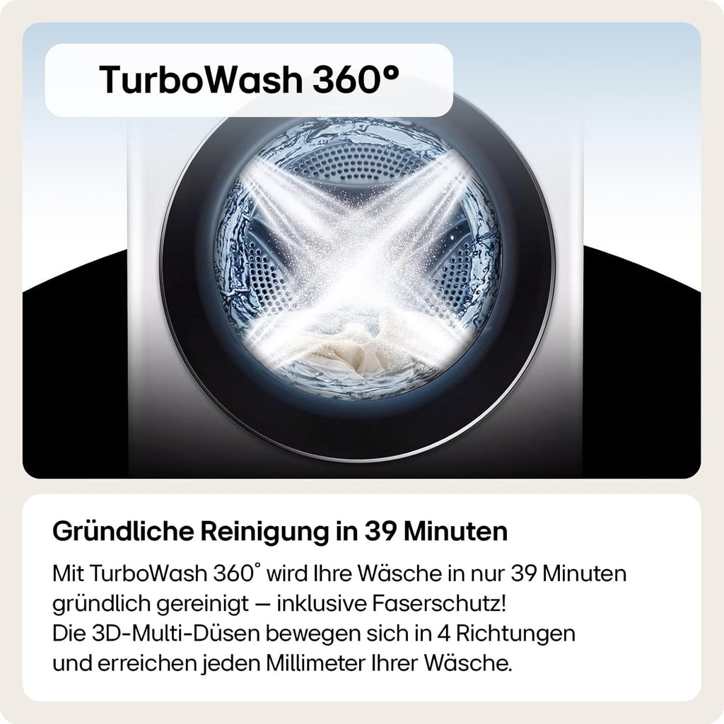 LG F4WV7080, Klasse A, Frontlader-Waschmaschine 8 kg, 1400 U/Min, AI Direct Drive, Wi-Fi, Tiefenreinigung mit Dampf, Groe Kapazitt, TRIPLE A, Außentür aus Sicherheitsglas, 62 x 60 x 85 cm Wei