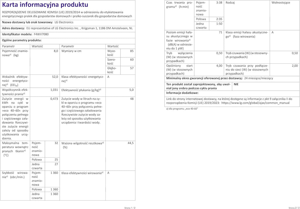 LG F4WV7080, Klasse A, Frontlader-Waschmaschine 8 kg, 1400 U/Min, AI Direct Drive, Wi-Fi, Tiefenreinigung mit Dampf, Groe Kapazitt, TRIPLE A, Außentür aus Sicherheitsglas, 62 x 60 x 85 cm Wei