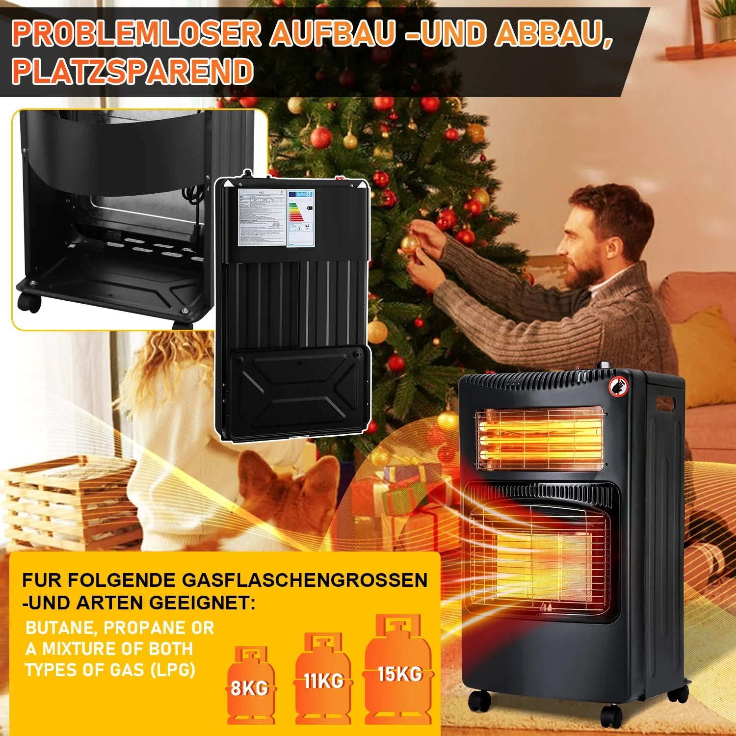 Sonnewelt Gasheizung 4200w und 1260w Gas-Elektro-Heizgert mit Gasdruckregler, Gasschlauch, Gasflaschen Adapter