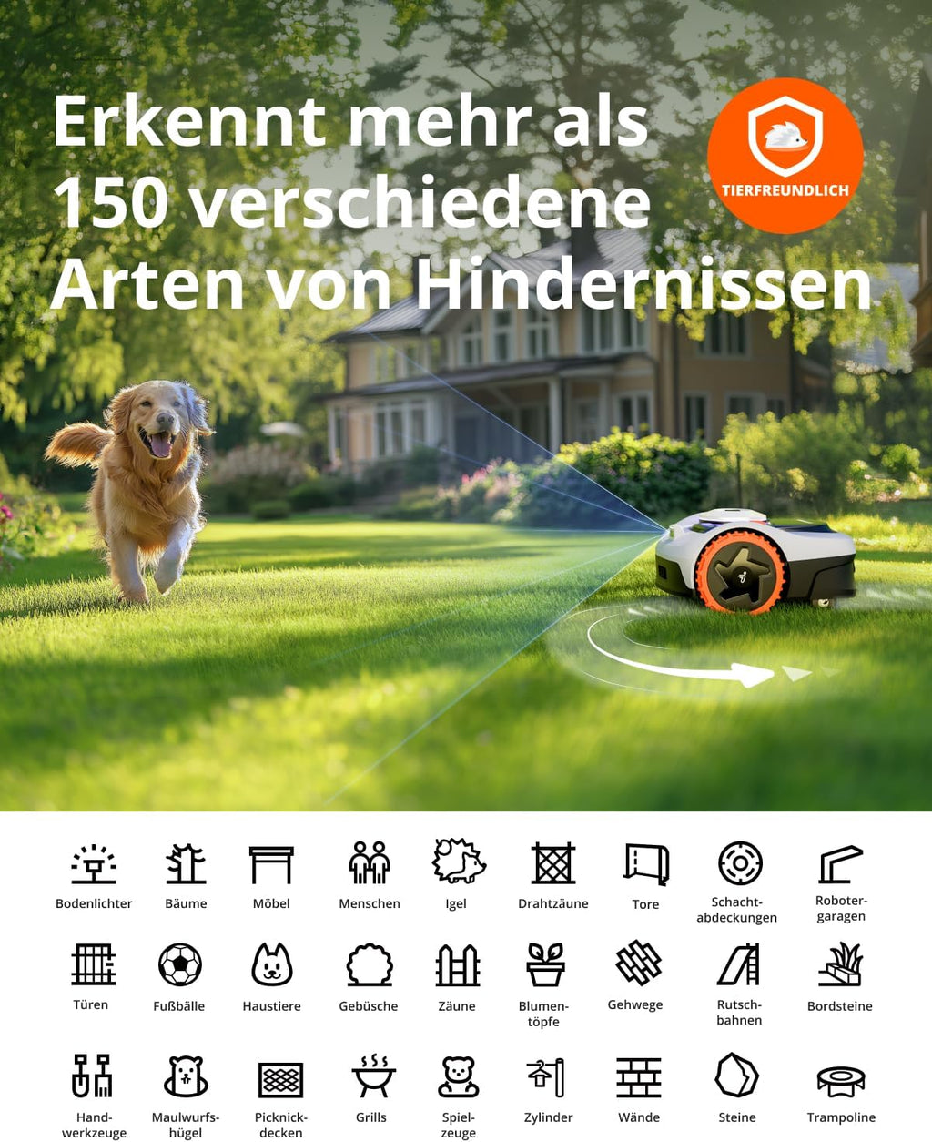 Navimow i105E Mähroboter ohne Begrenzungskabel, Empf. 500 m², Max. 600 m², RTK+Vision Rasenmäher Roboter Testsieger, Igelschutz Rasenroboter, KI Auto Kartierung, Virtuelle Begrenzung, Mehrzonen