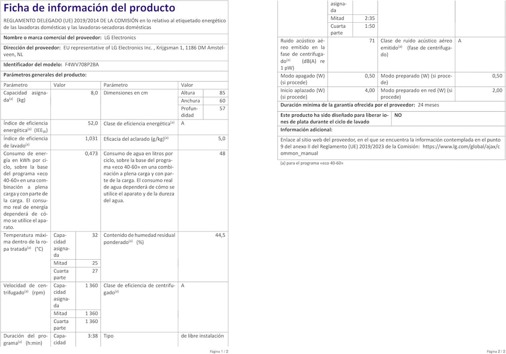 LG F4WV7080, Klasse A, Frontlader-Waschmaschine 8 kg, 1400 U/Min, AI Direct Drive, Wi-Fi, Tiefenreinigung mit Dampf, Groe Kapazitt, TRIPLE A, Außentür aus Sicherheitsglas, 62 x 60 x 85 cm Wei